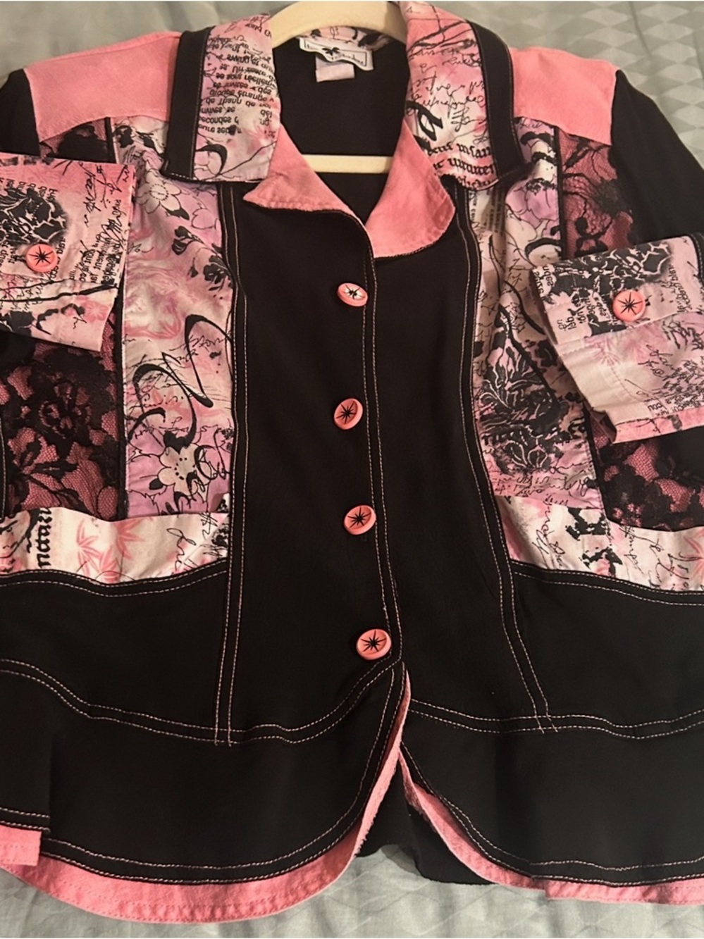 Women's Black and Pink Patchwork Blazer Jacket